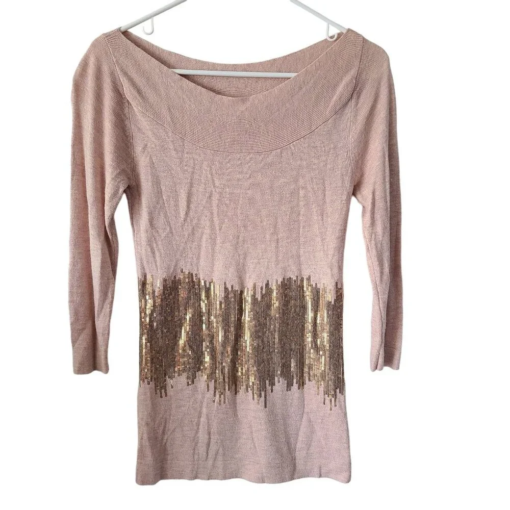 Boston Proper US Size XS Angora Blend Sequin Detail Boatneck 3/4 Sleeve Sweater